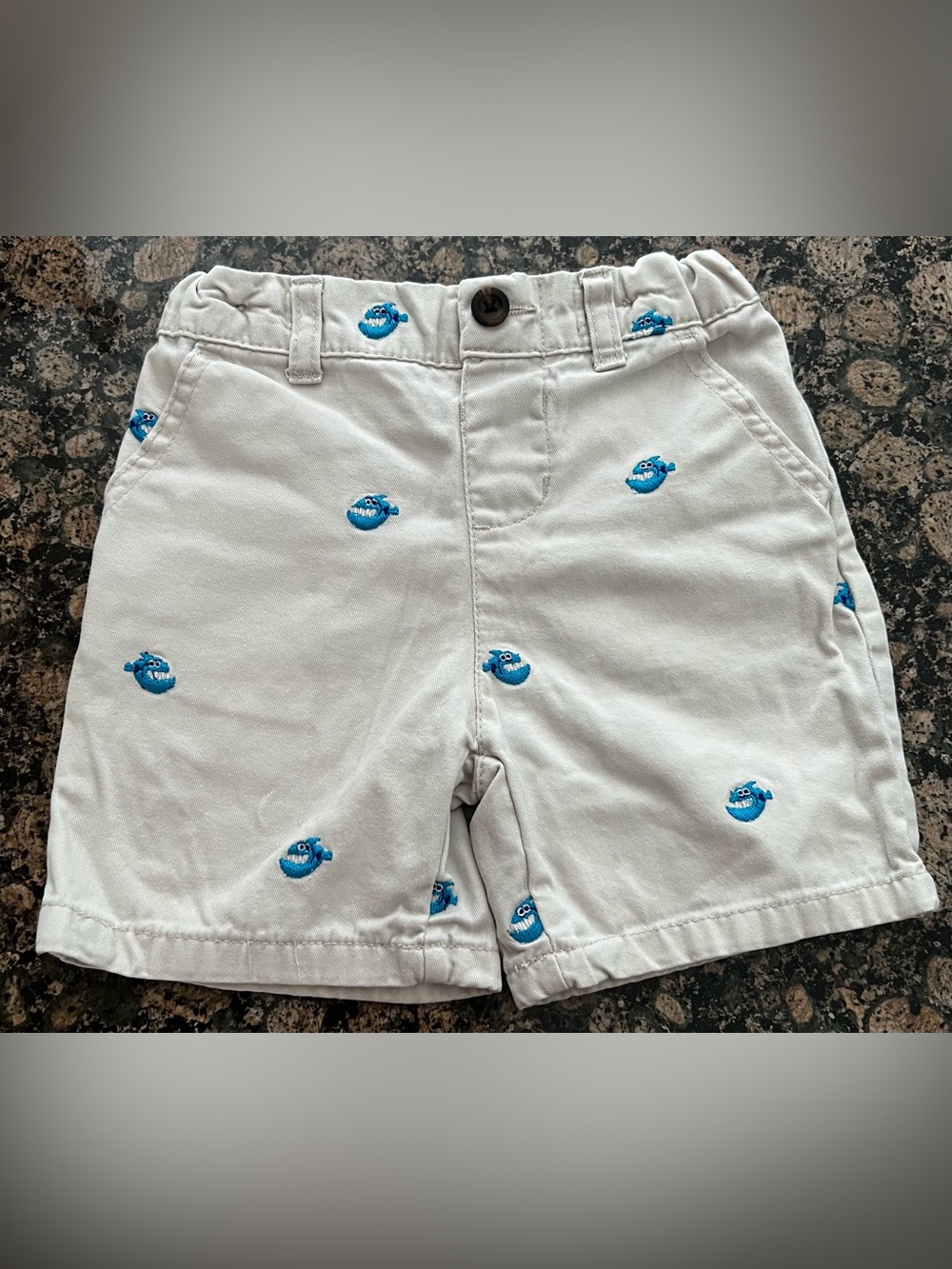 The Children's Place Cream Shorts with Blue Fish Embroidery